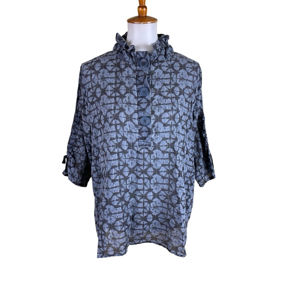 Terra SJ Apparel Blue Tie Dye Button Tunic Top Boho Size Large